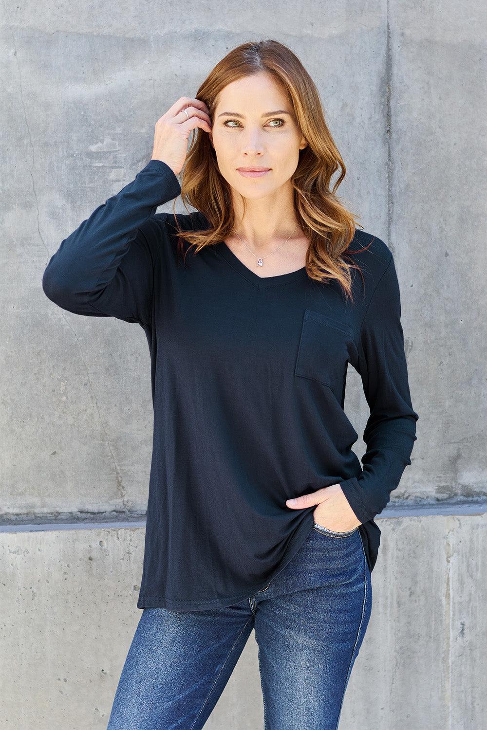Basic Bae Full Size V-Neck Long Sleeve Top Carauana Store
