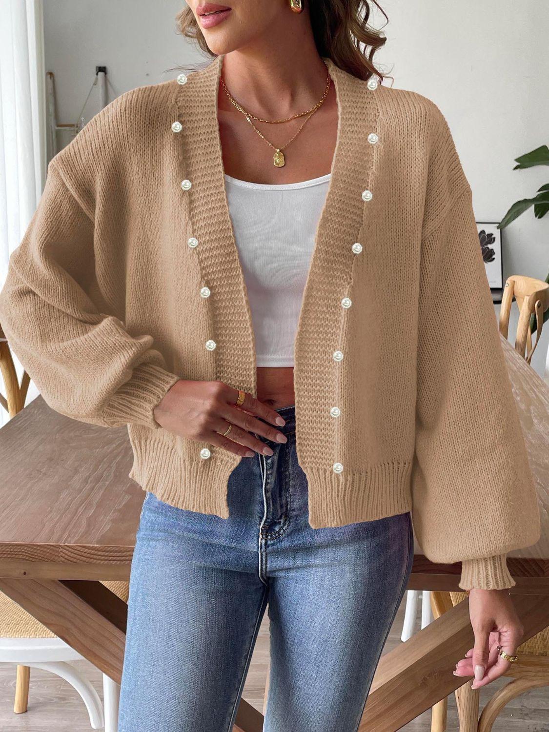 Pearl Open Front Long Sleeve Cardigan Carauana Store