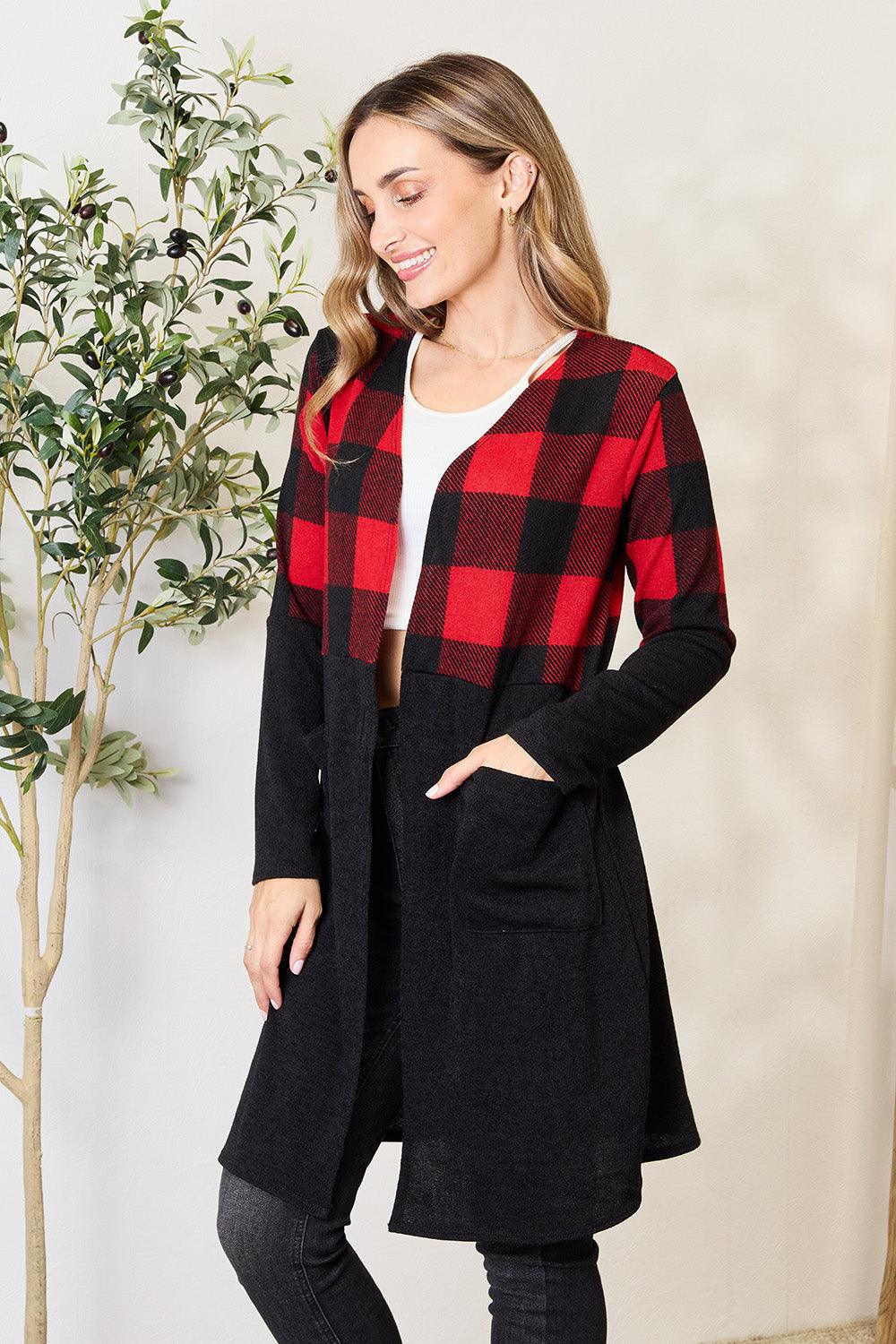 Heimish Full Size Plaid Open Front Cardigan Carauana Store
