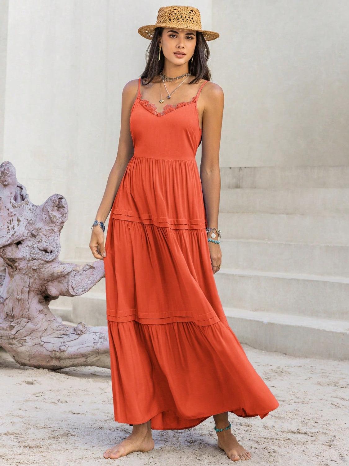 Lace Detail V-Neck Cami Dress Carauana Store
