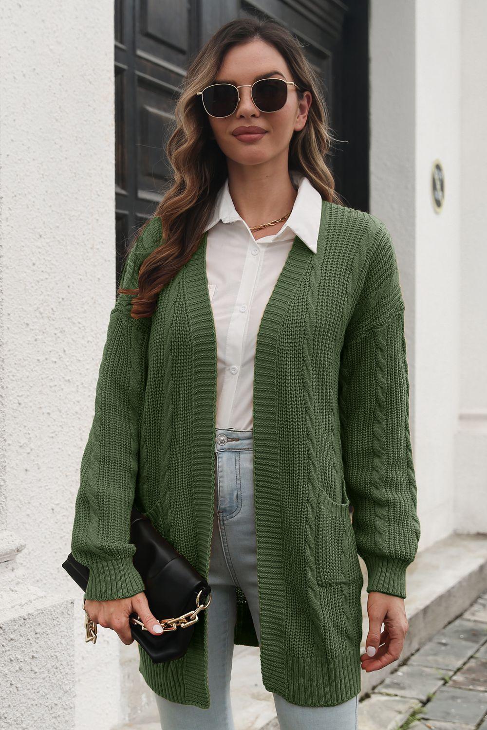 Open Front Longline Cardigan with Pockets Carauana Store