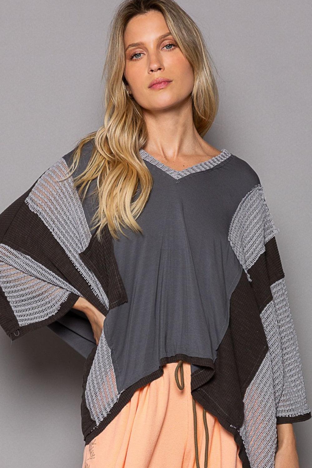 POL High-Low Contrast V-Neck Top Carauana Store
