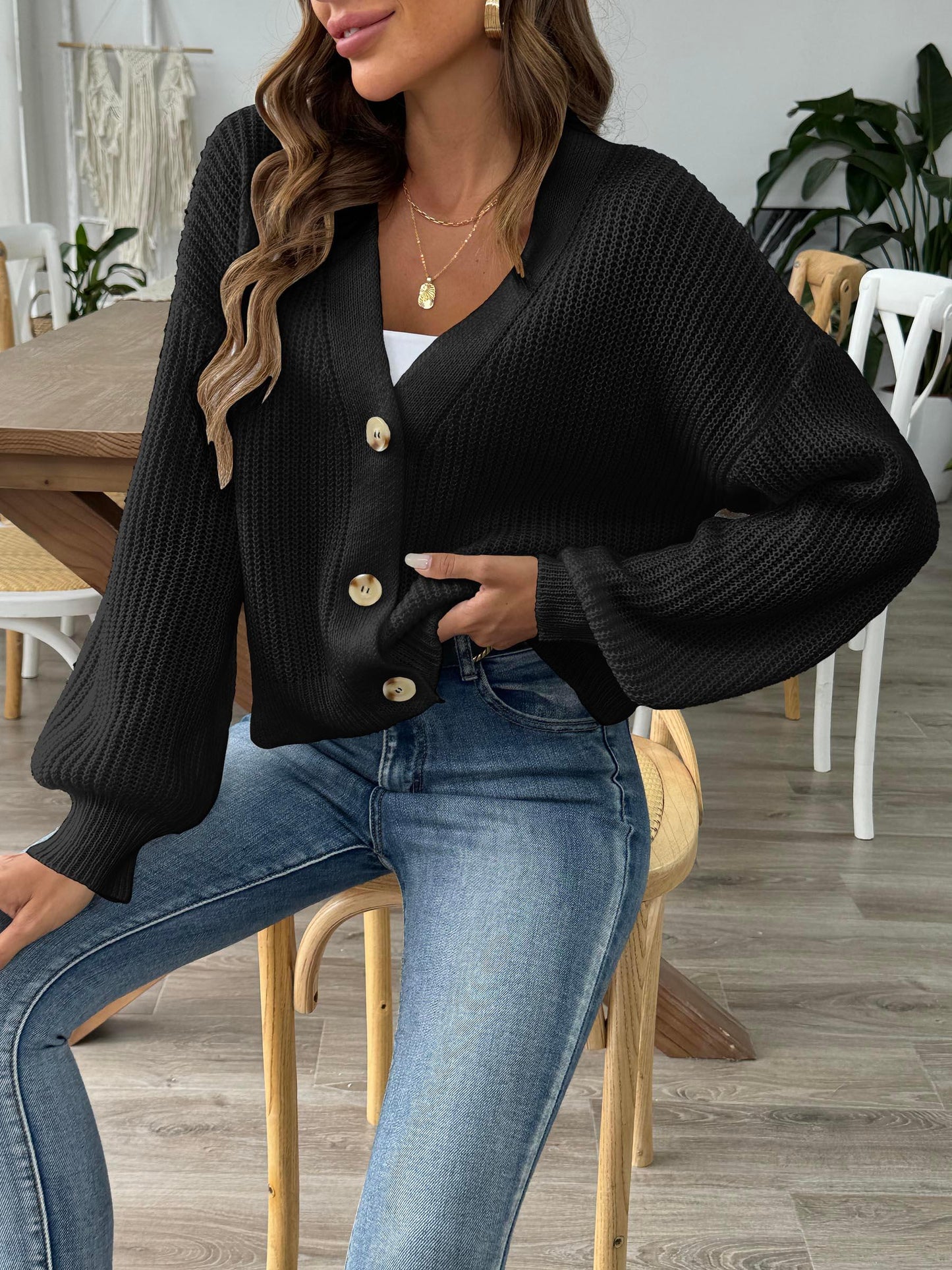 V-Neck Button Up Long Sleeve Cardigan Carauana Store