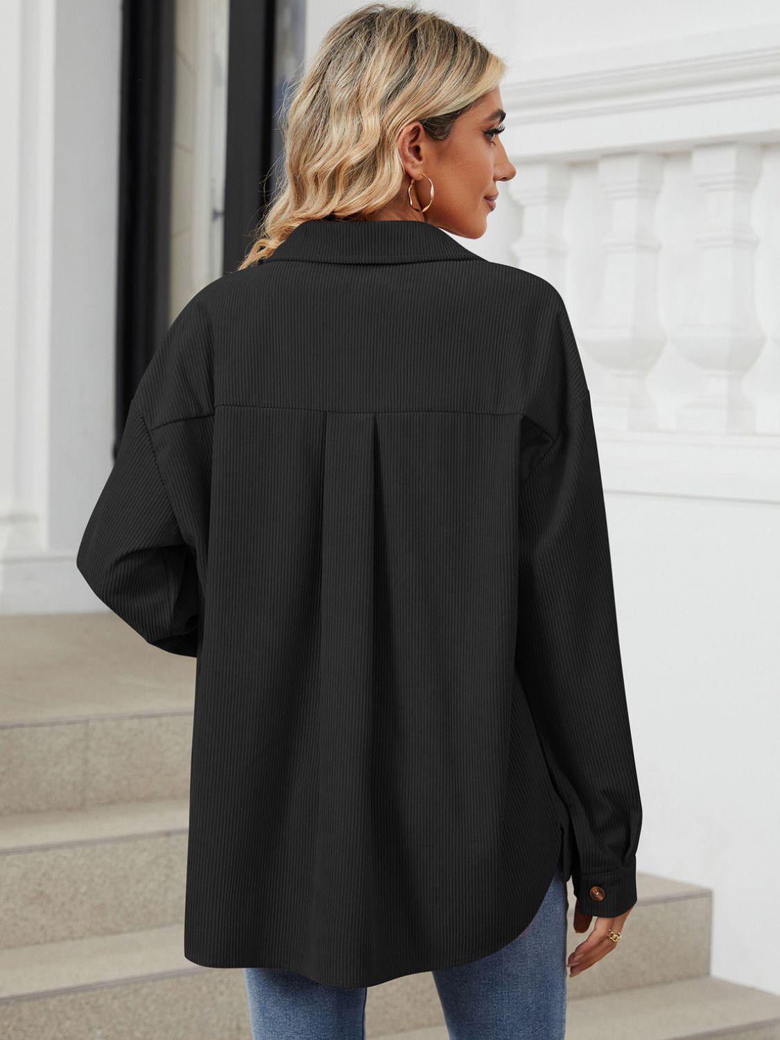 Button Up Dropped Shoulder Long Sleeve Outerwear Carauana Store
