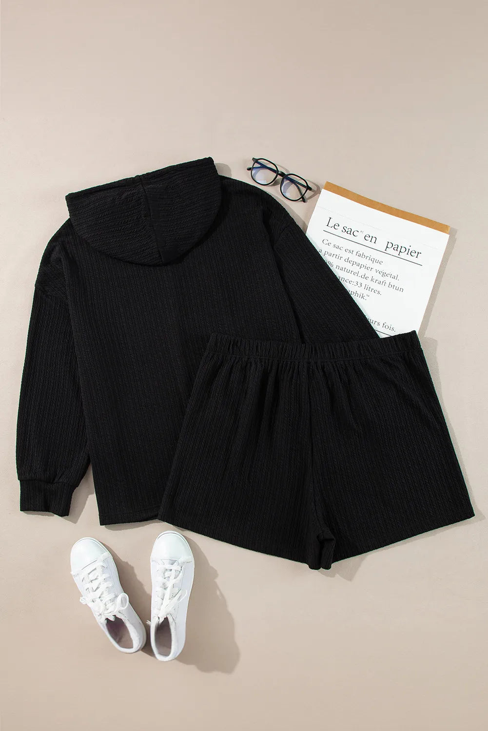 Plus Size Drawstring Dropped Shoulder Hoodie and Shorts Set Carauana Store