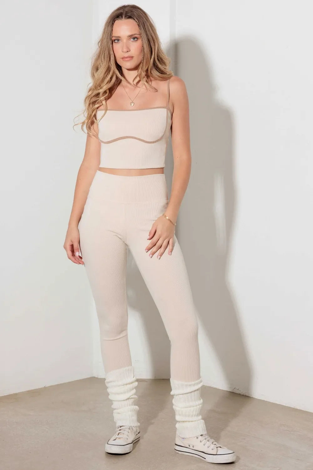 Le Lis Ribbed Crop Cami and High Waist Brushed Leggings Set Carauana Store