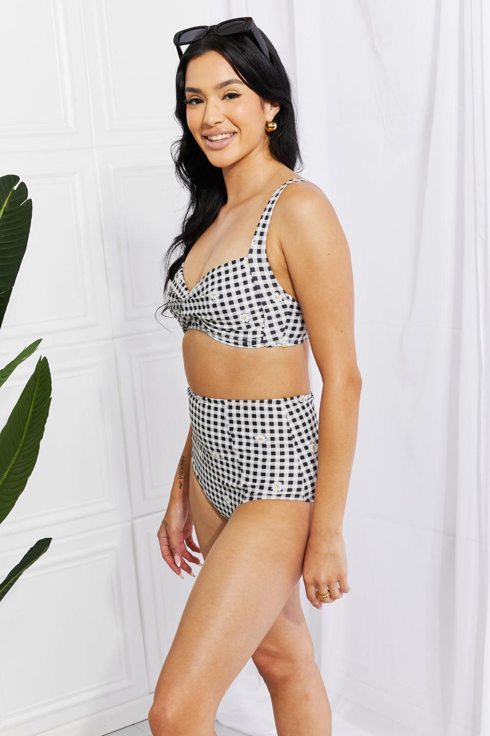 Marina West Swim Take A Dip Twist High-Rise Bikini in Black Carauana Store