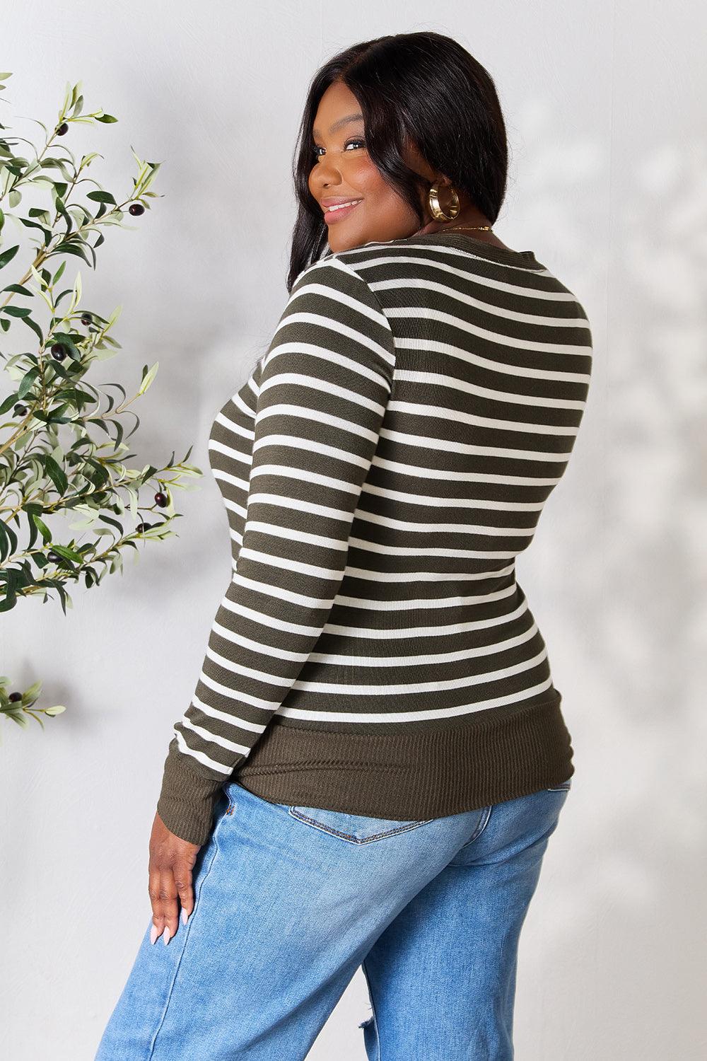 Zenana Full Size Striped Snap Down Cardigan Carauana Store