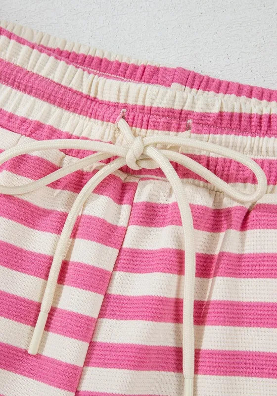 Striped Round Neck T-Shirt and Drawstring Shorts Set Carauana Store