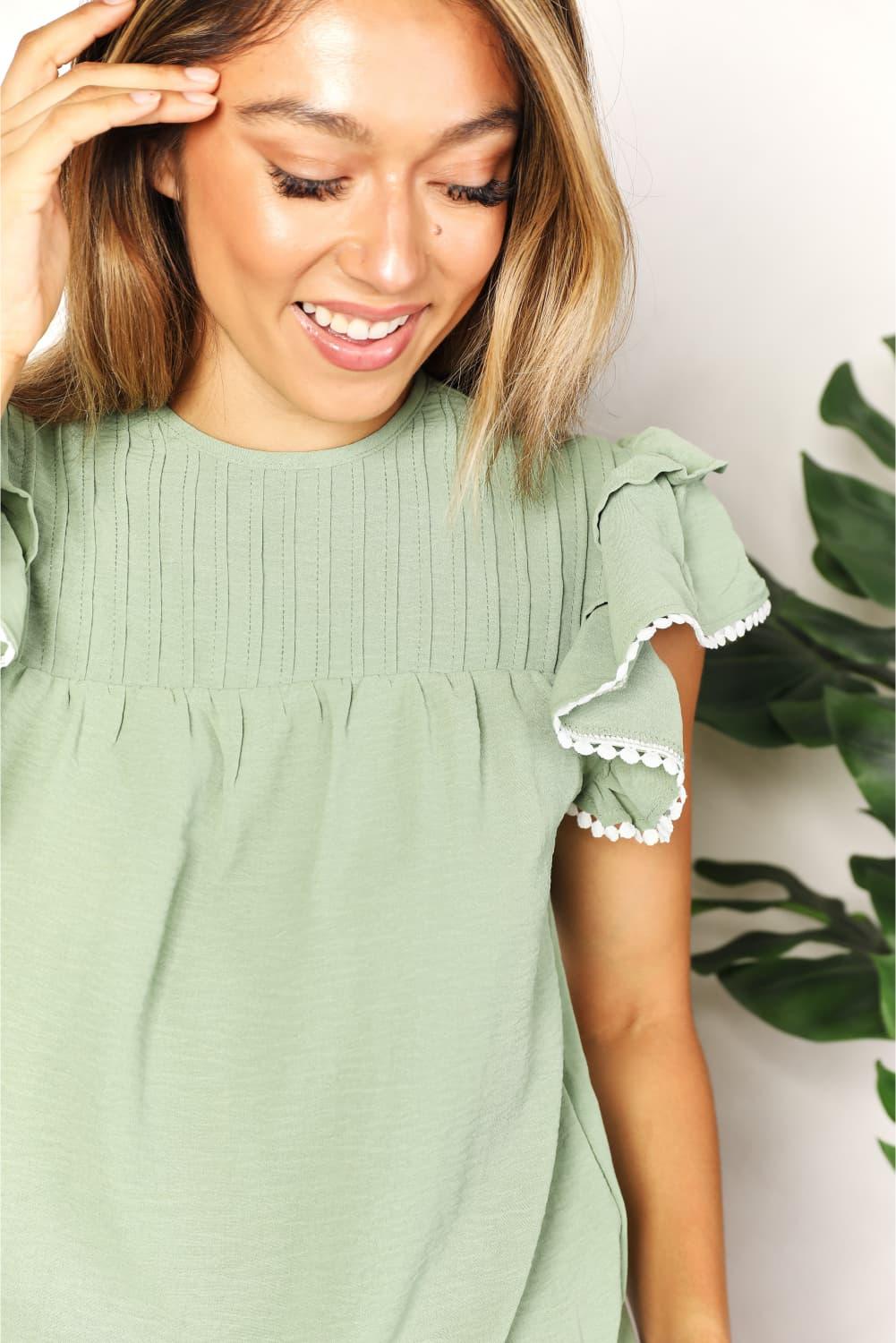 Perfee Pleated Detail Flutter Sleeve Blouse Carauana Store