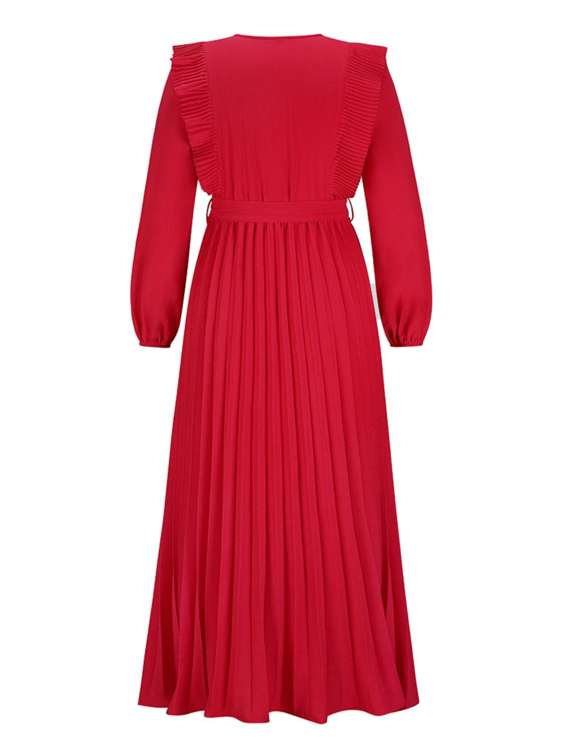Pleated Surplice Tie Waist Maxi Dress Carauana Store