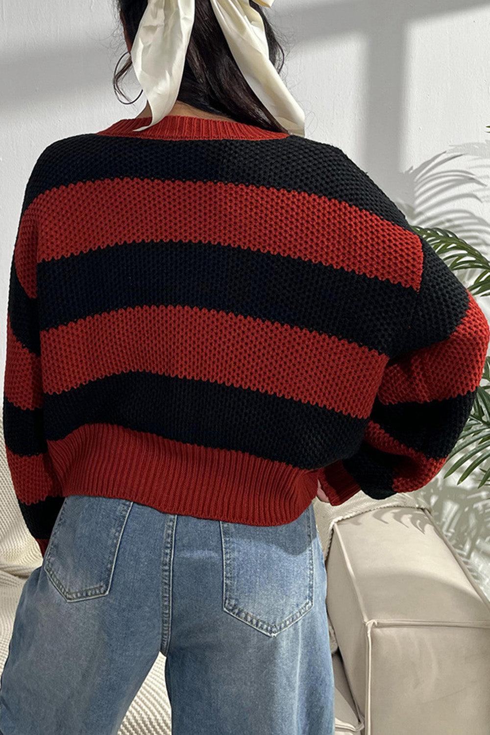 Striped Button Up Dropped Shoulder Cardigan Carauana Store