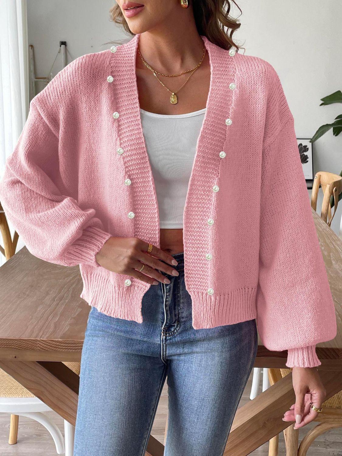 Pearl Open Front Long Sleeve Cardigan Carauana Store