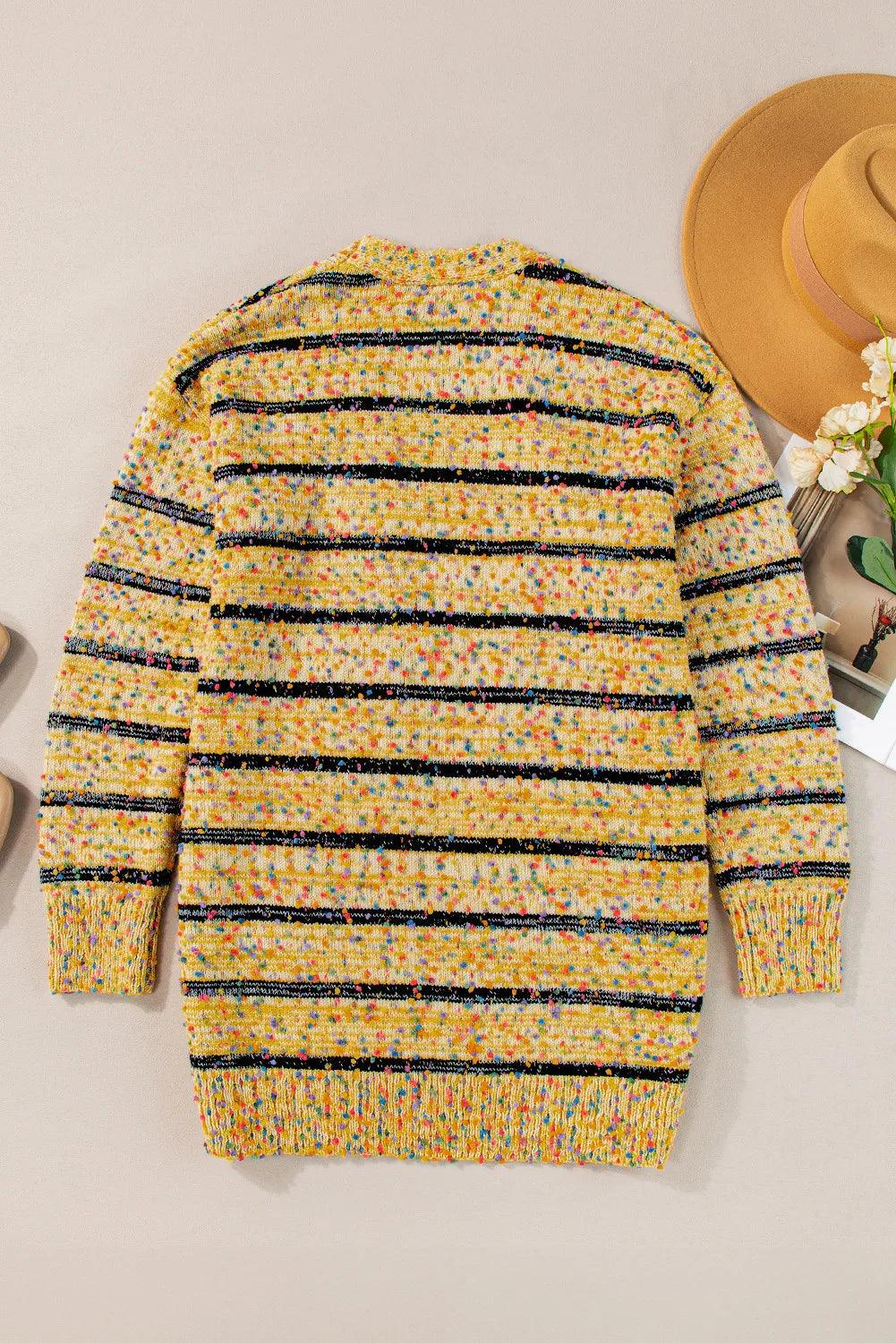 Striped Open Front Long Sleeve Cardigan Carauana Store