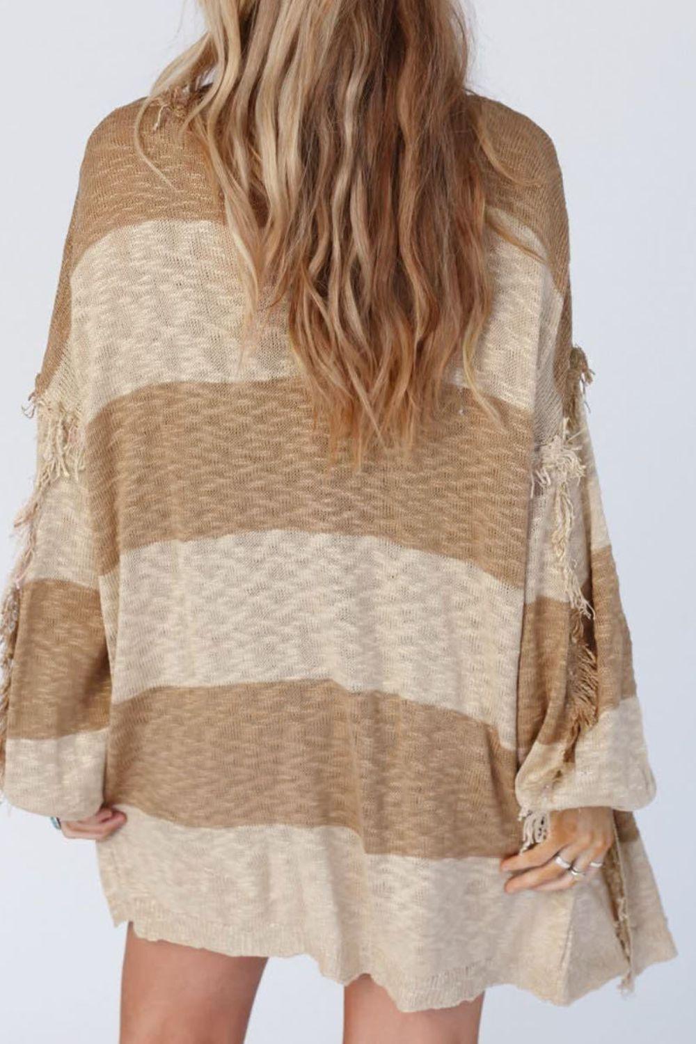 Color Block Open Front Long Sleeve Cardigan Carauana Store