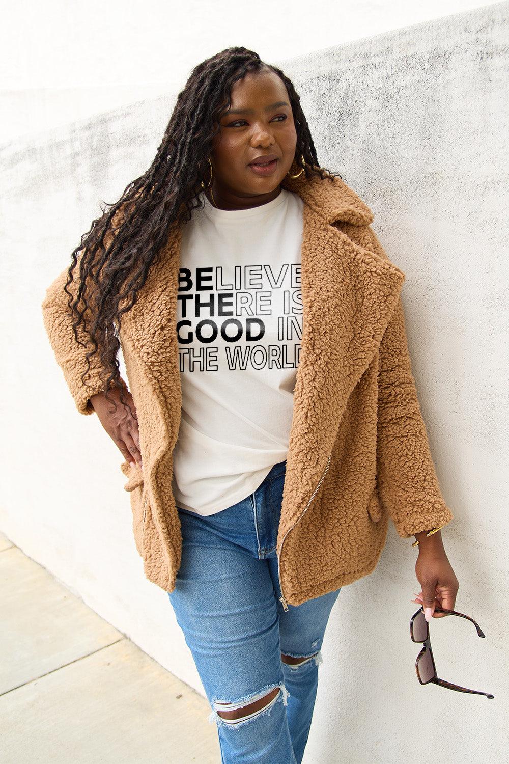 Simply Love Full Size BELIEVE THERE IS GOOD IN THE WORLD Short Sleeve T-Shirt Carauana Store