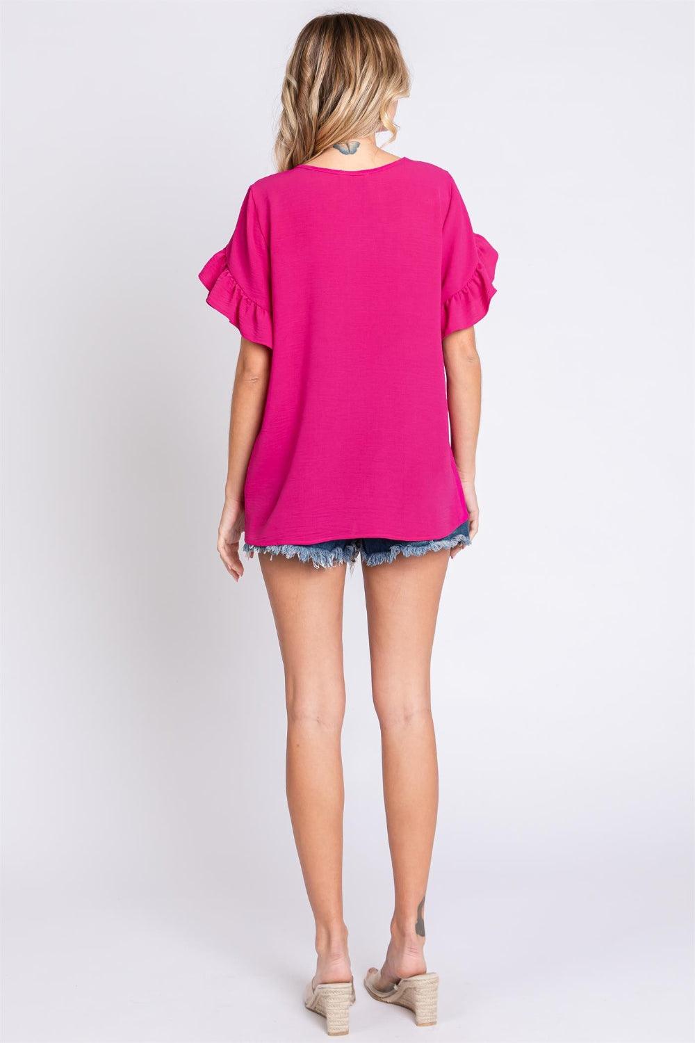 GeeGee V-Neck Ruffle Trim Short Sleeve Blouse Carauana Store
