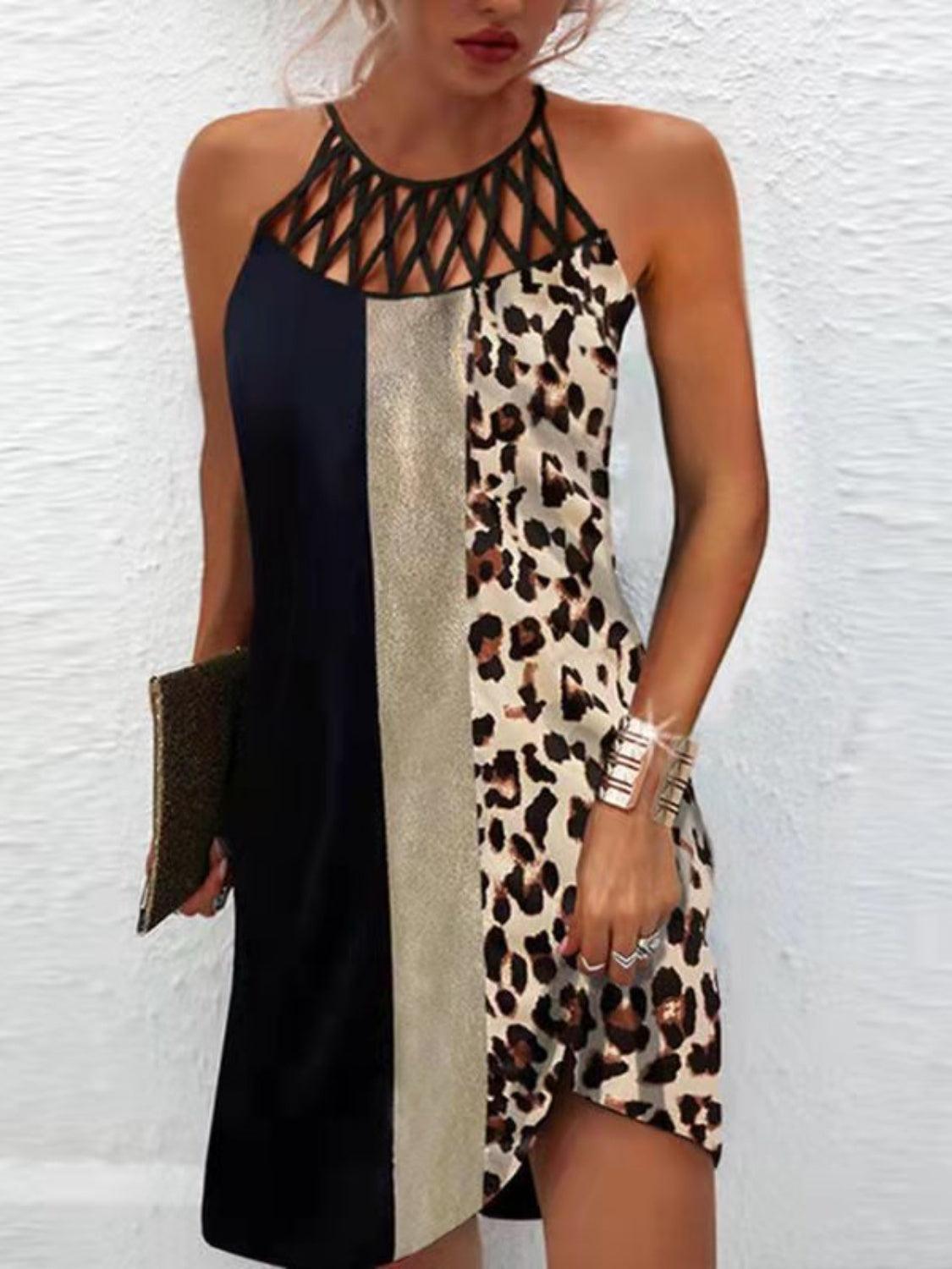 Printed Grecian Neck Mini Dress Carauana Store