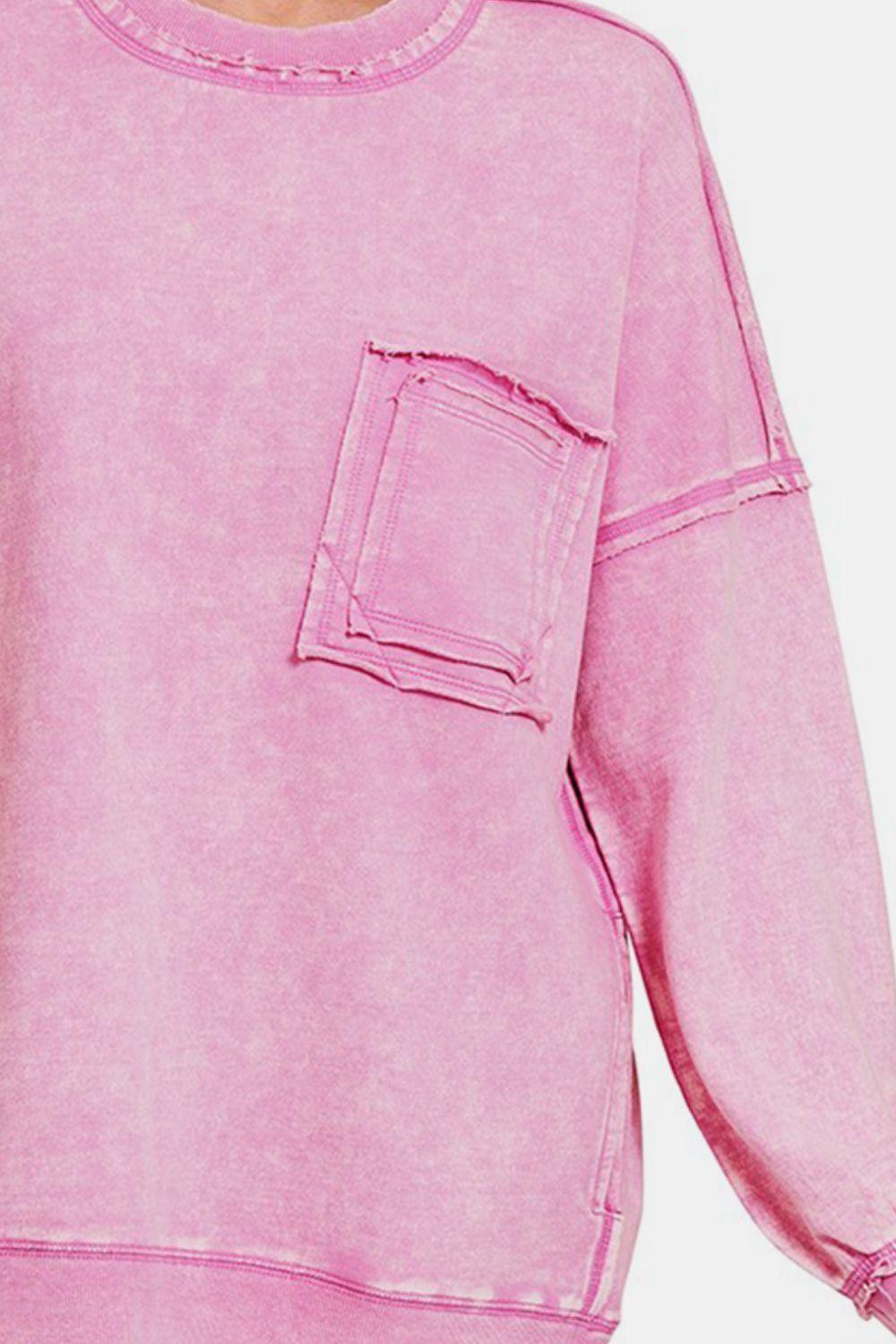 Zenana Exposed Seam Round Neck Dropped Shoulder Sweatshirt Carauana Store
