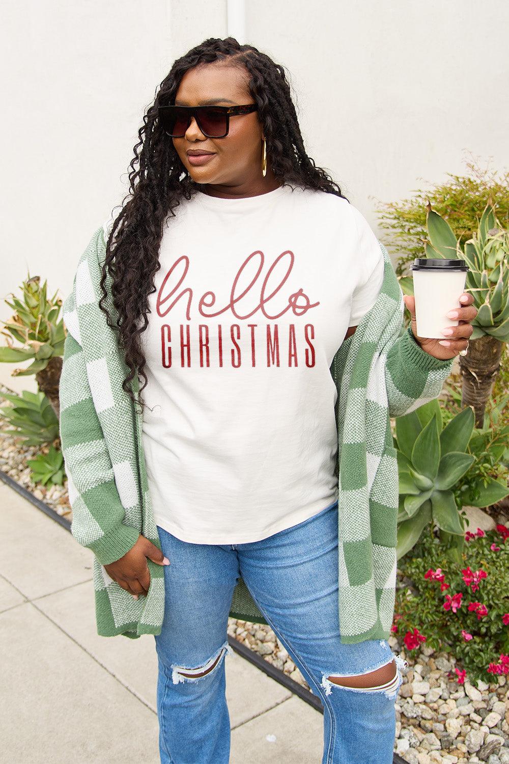 Simply Love Full Size HELLO CHRISTMAS Short Sleeve T-Shirt Carauana Store