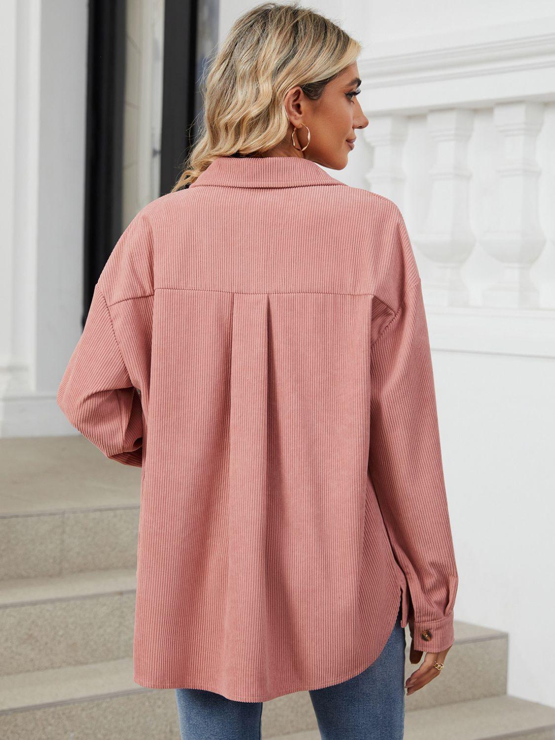 Button Up Dropped Shoulder Long Sleeve Outerwear Carauana Store