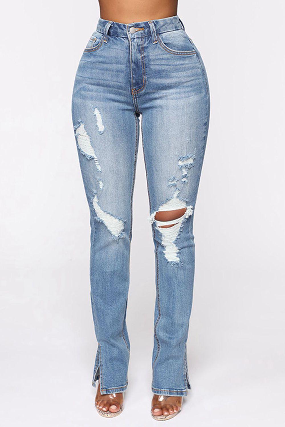 Distressed Slit Jeans Carauana Store