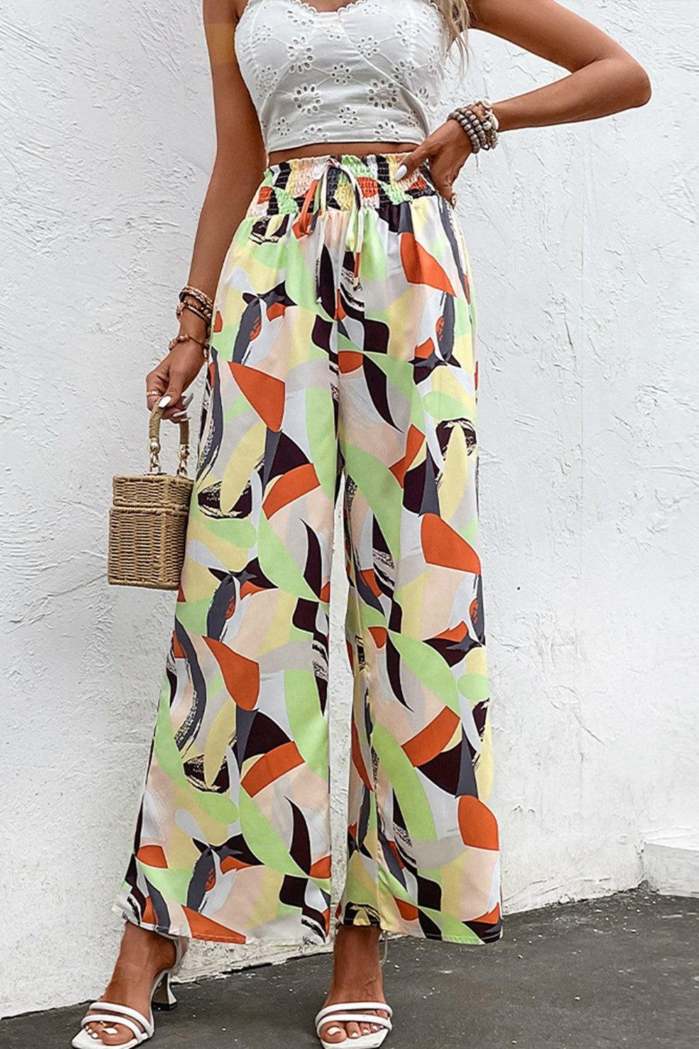 Printed Smocked Waist Wide Leg Pants Carauana Store