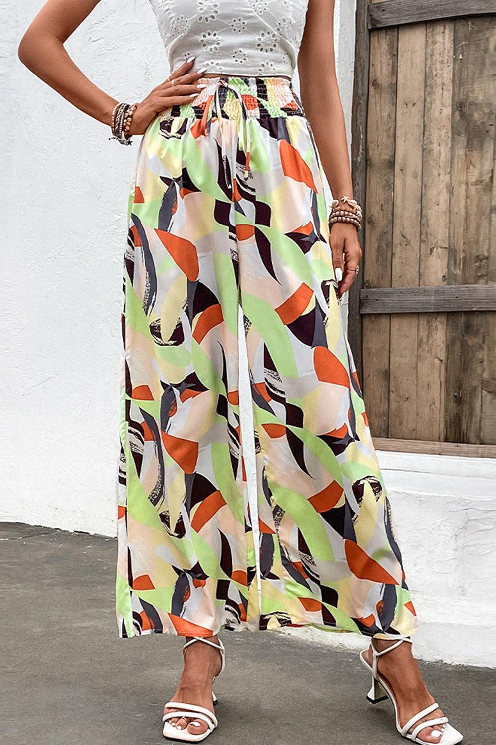 Printed Smocked Waist Wide Leg Pants Carauana Store