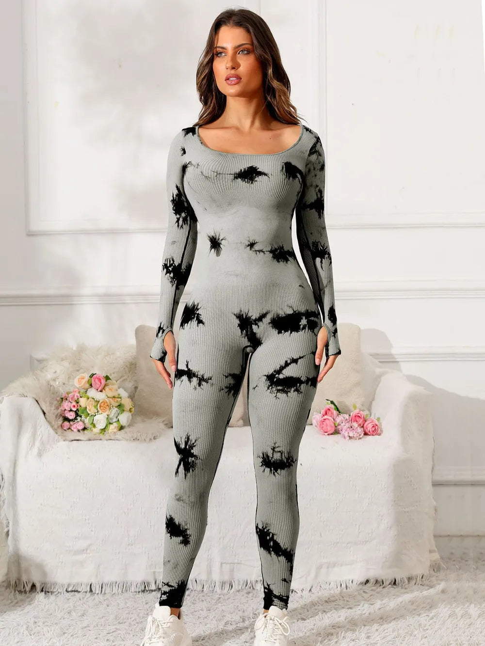 Scoop Neck Long Sleeve Active Jumpsuit Carauana Store