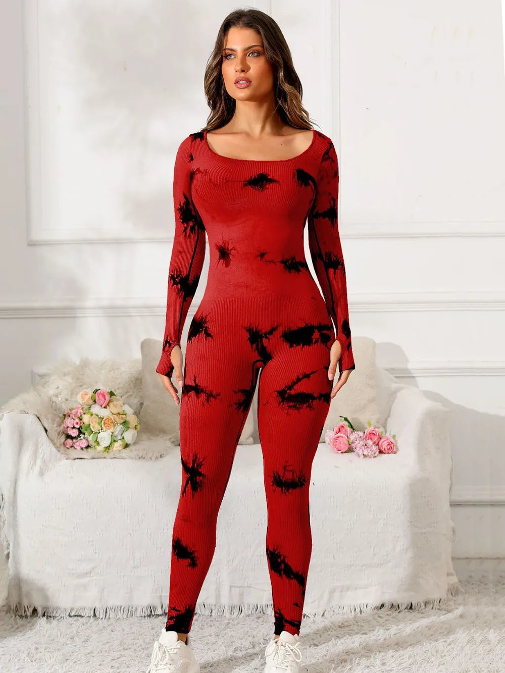 Scoop Neck Long Sleeve Active Jumpsuit Carauana Store