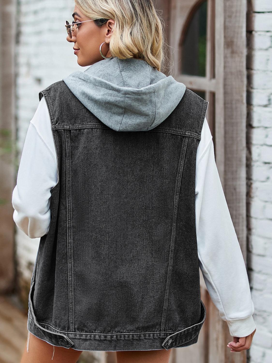 Button Up Sleeveless Denim Jacket with Pockets Carauana Store
