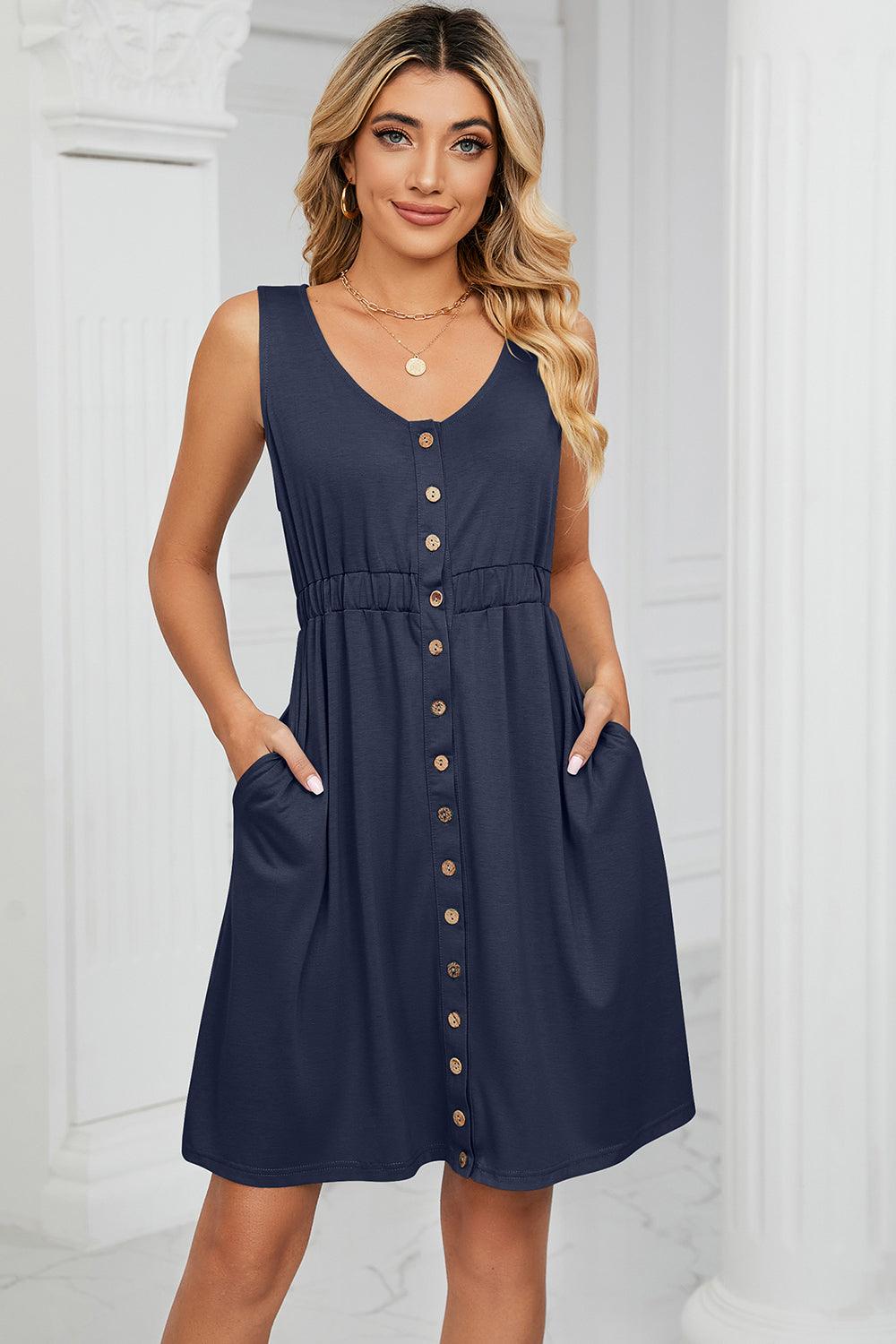 Buttoned Wide Strap Mini Dress Carauana Store
