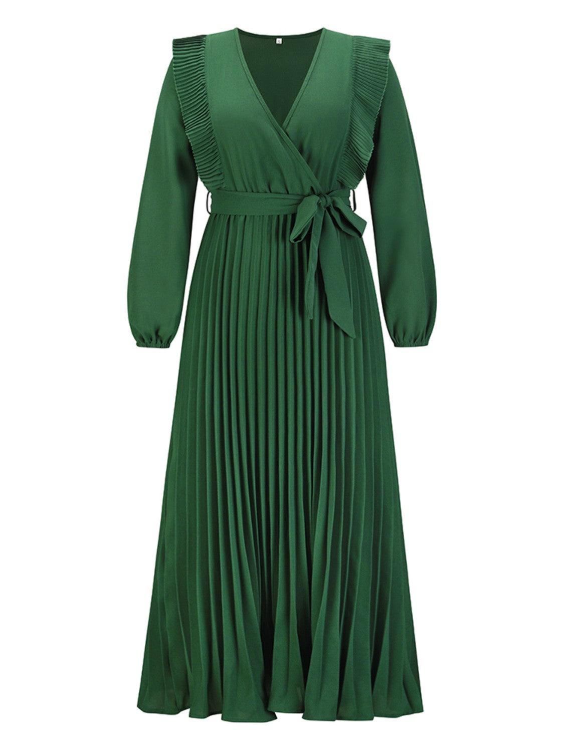 Pleated Surplice Tie Waist Maxi Dress Carauana Store