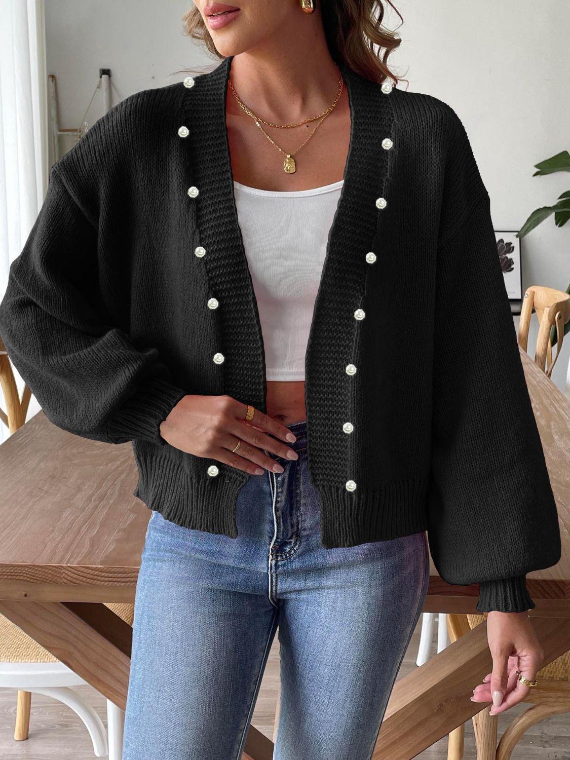 Pearl Open Front Long Sleeve Cardigan Carauana Store