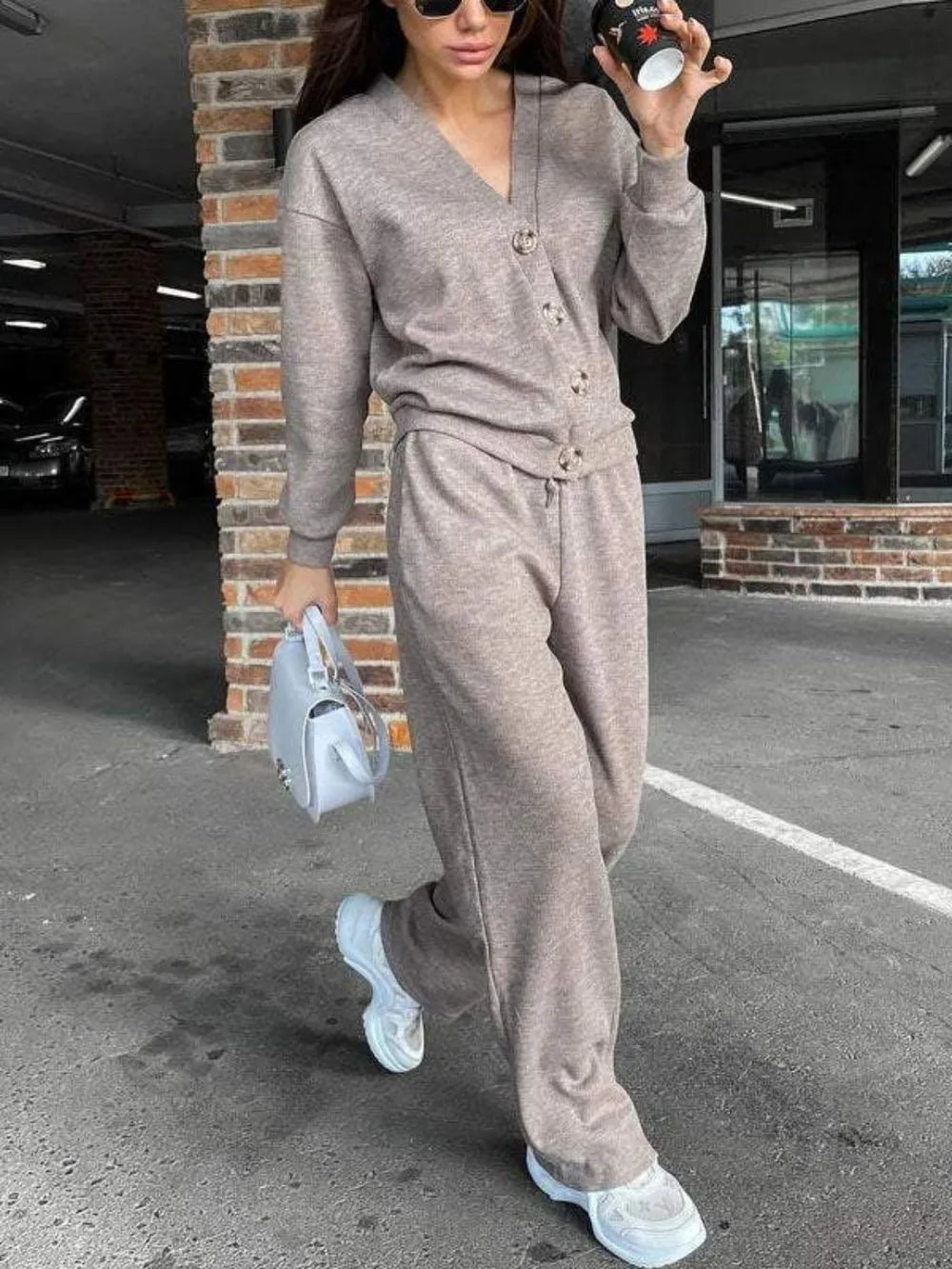Full Size Button Up Long Sleeve Top and Pants Set Carauana Store