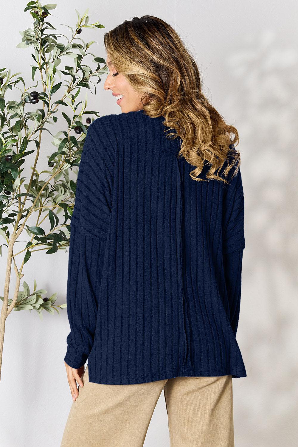 Basic Bae Full Size Ribbed Round Neck Slit Knit Top Carauana Store