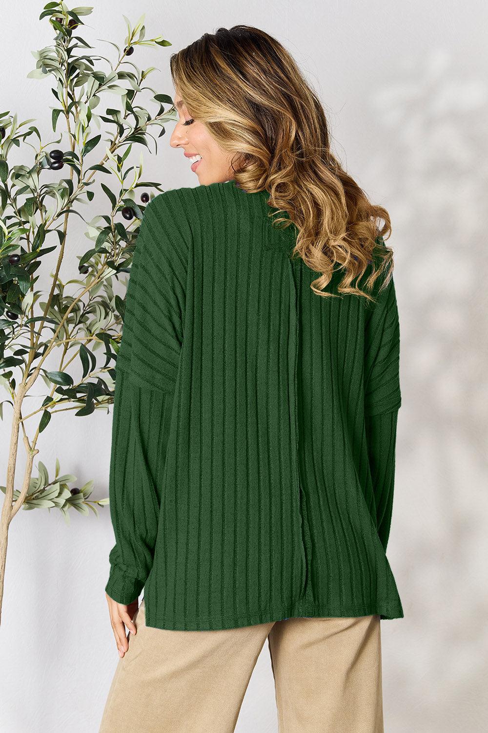 Basic Bae Full Size Ribbed Round Neck Slit Knit Top Carauana Store