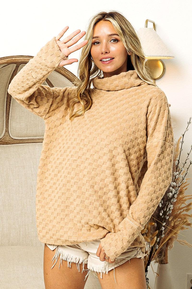 BiBi Checkered Round Neck Thumbhole Long Sleeve Top Carauana Store