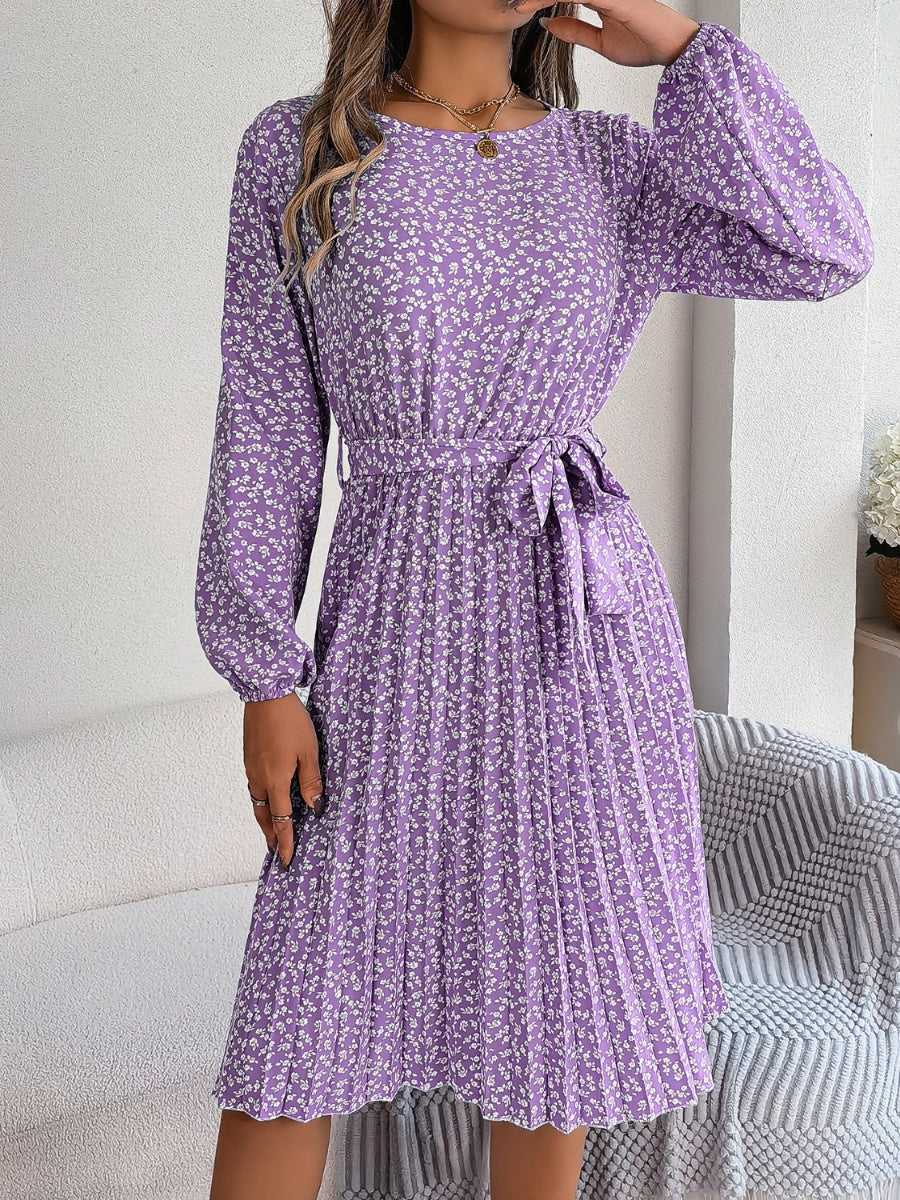 Ditsy Floral Tie Waist Pleated Dress Carauana Store