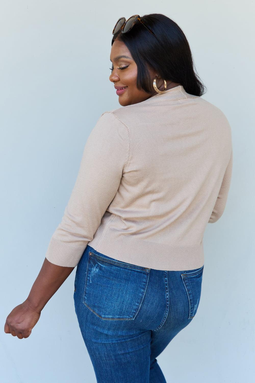 Doublju My Favorite Full Size 3/4 Sleeve Cropped Cardigan in Khaki Carauana Store