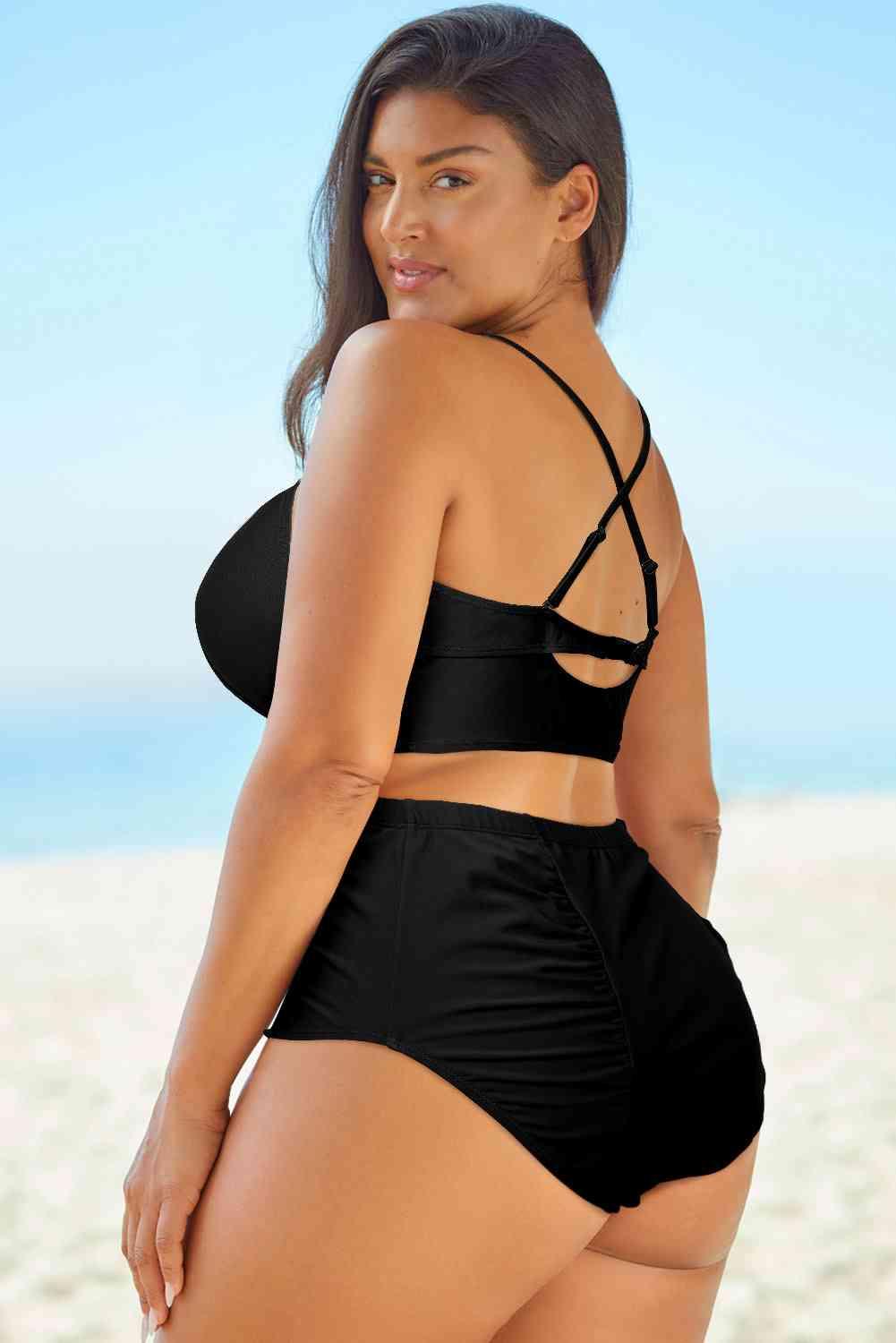 Halter Neck Crisscross Ruched Two-Piece Swimsuit Carauana Store