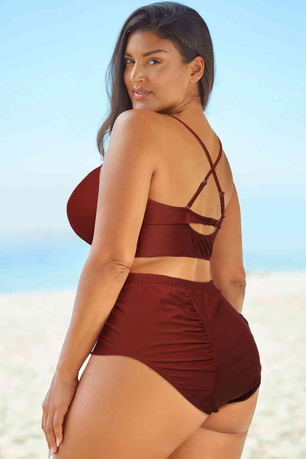 Halter Neck Crisscross Ruched Two-Piece Swimsuit Carauana Store