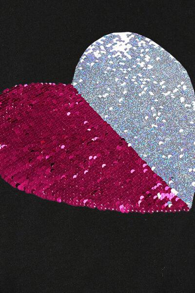 Heart Sequin Round Neck Dropped Shoulder Sweatshirt Carauana Store