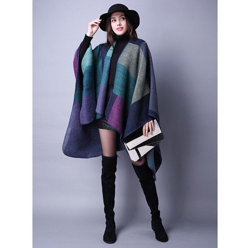 Lattice Women Travel Shawl Imitation Cashmere European National Style Fork Thickened Cloak Ponchos Capes Carauana Store