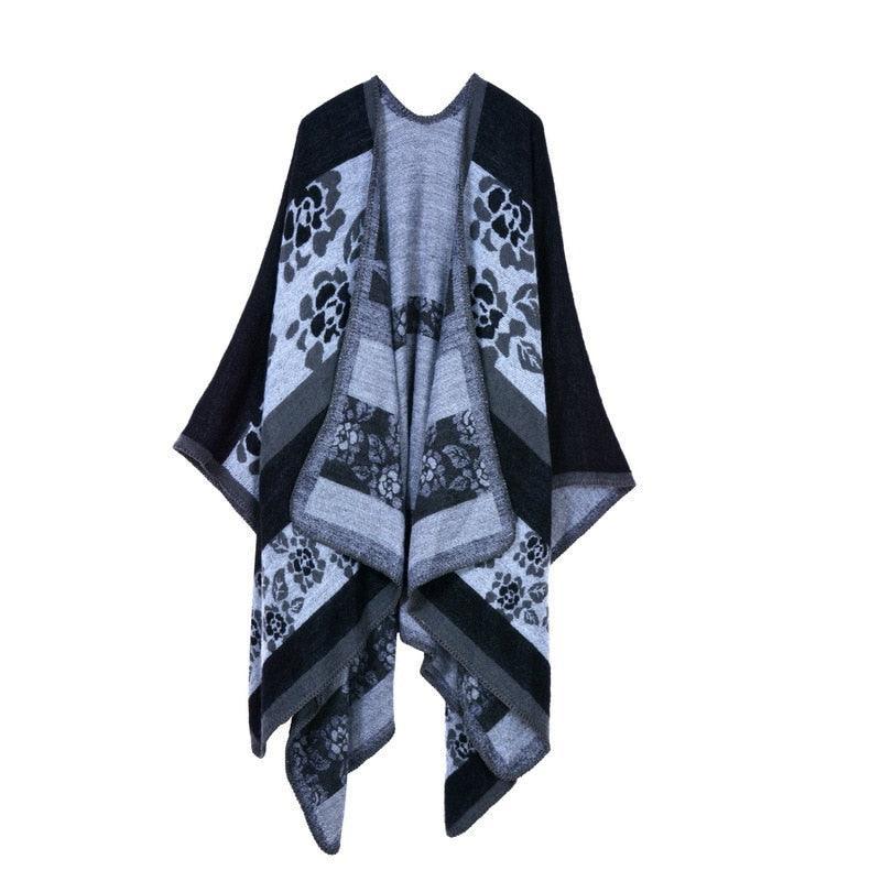 Lattice Women Travel Shawl Imitation Cashmere European National Style Fork Thickened Cloak Ponchos Capes Carauana Store