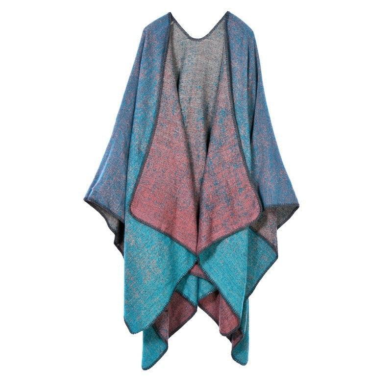 Lattice Women Travel Shawl Imitation Cashmere European National Style Fork Thickened Cloak Ponchos Capes Carauana Store