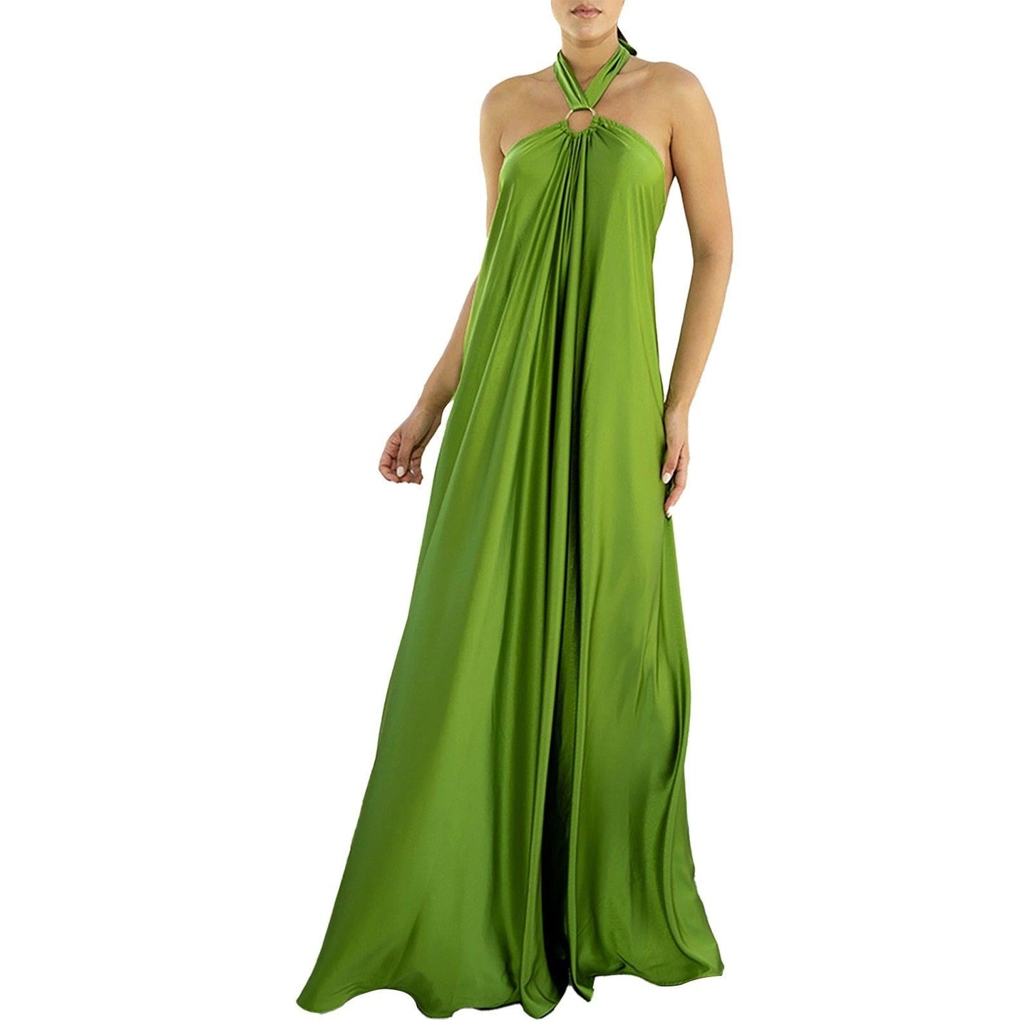 Long Formal Satin Dress Halter Neck Sleeveless Carauana Store