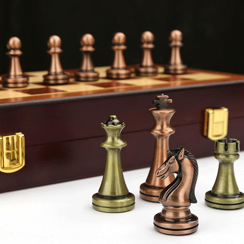 Luxury Metal Chess Pieces Wooden Chess Board Family Board Game Toys Indoor Decoration Carauana Store