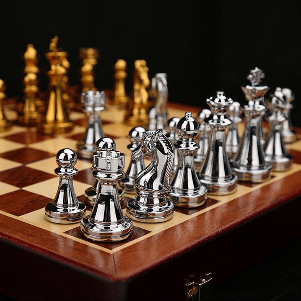 Luxury Metal Chess Pieces Wooden Chess Board Family Board Game Toys Indoor Decoration Carauana Store