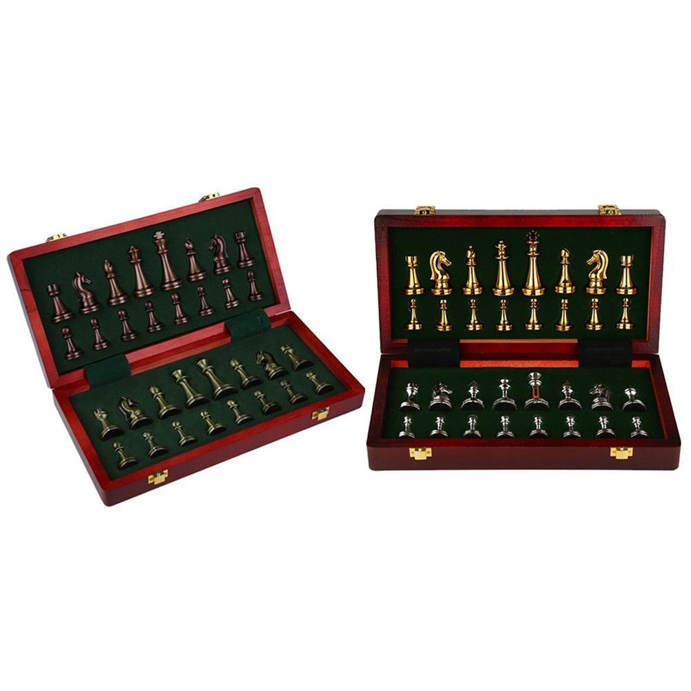Luxury Metal Chess Pieces Wooden Chess Board Family Board Game Toys Indoor Decoration Carauana Store